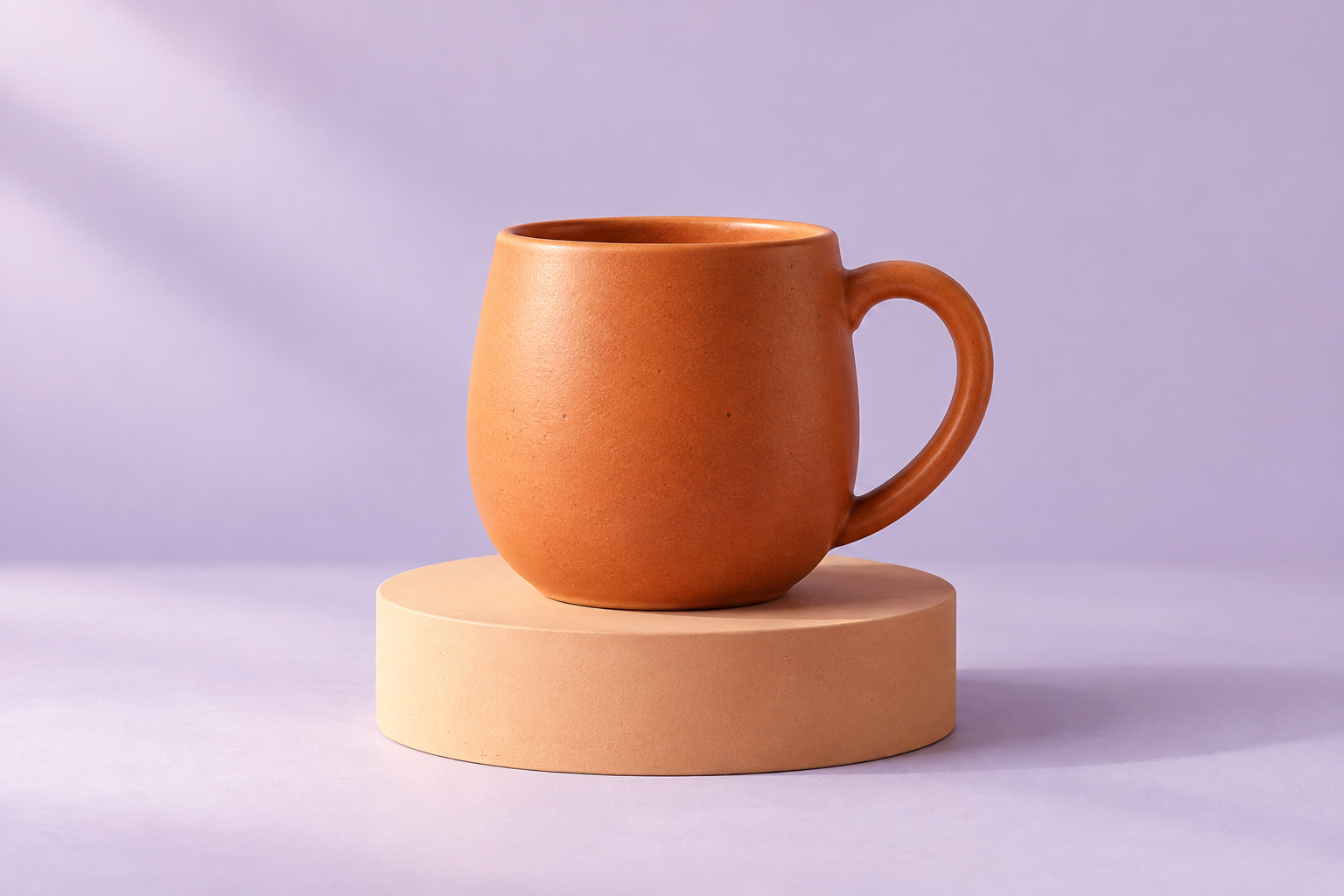 Terracotta ceramic mug in a pastel product photograph